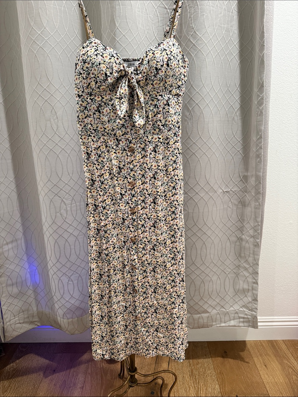 Floral Tie-Front Spaghetti Strap Maxi Dress - Cream Multi
